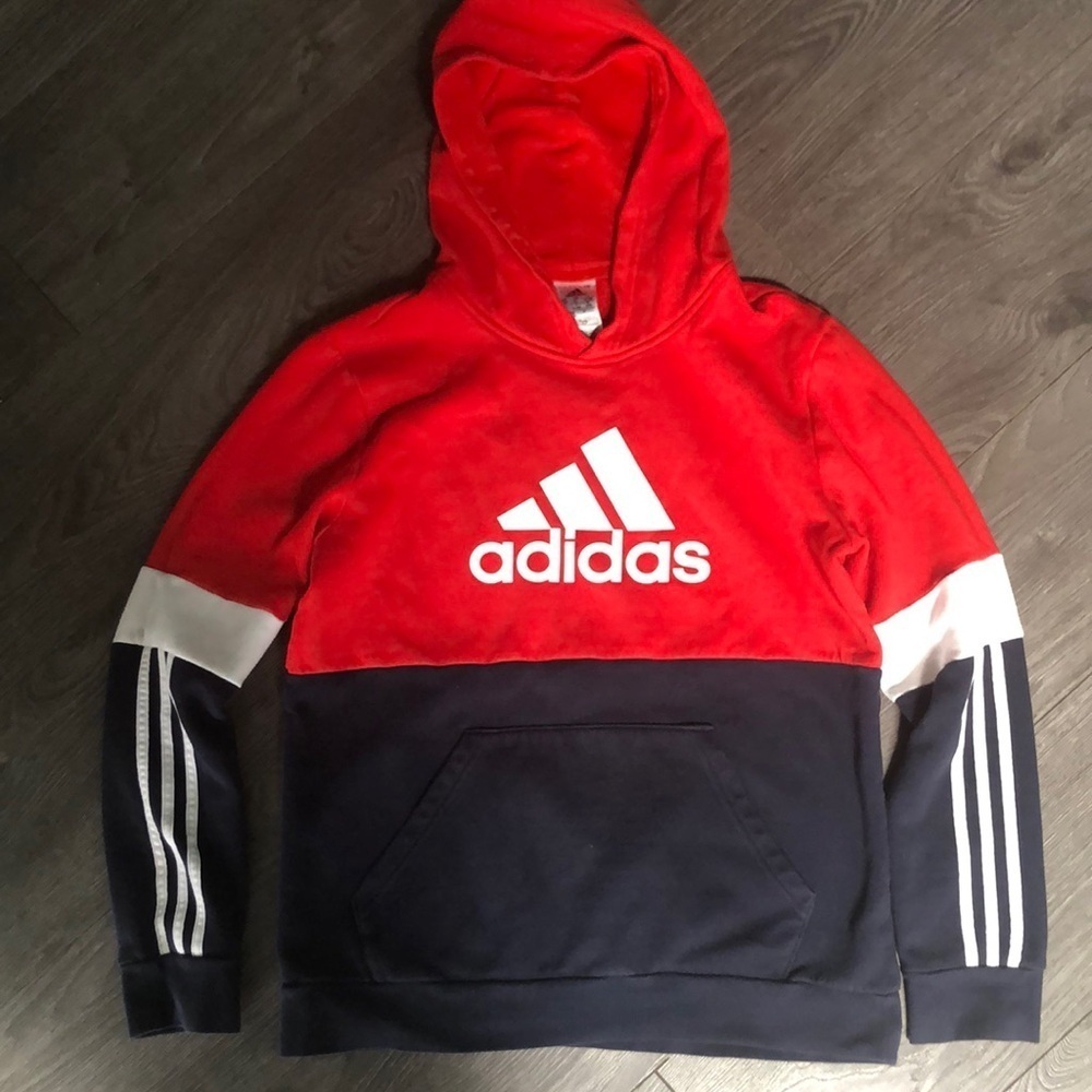 ADIDAS HOODIE Junior colorblock  White coulorblock pullover hoodie size X-Large